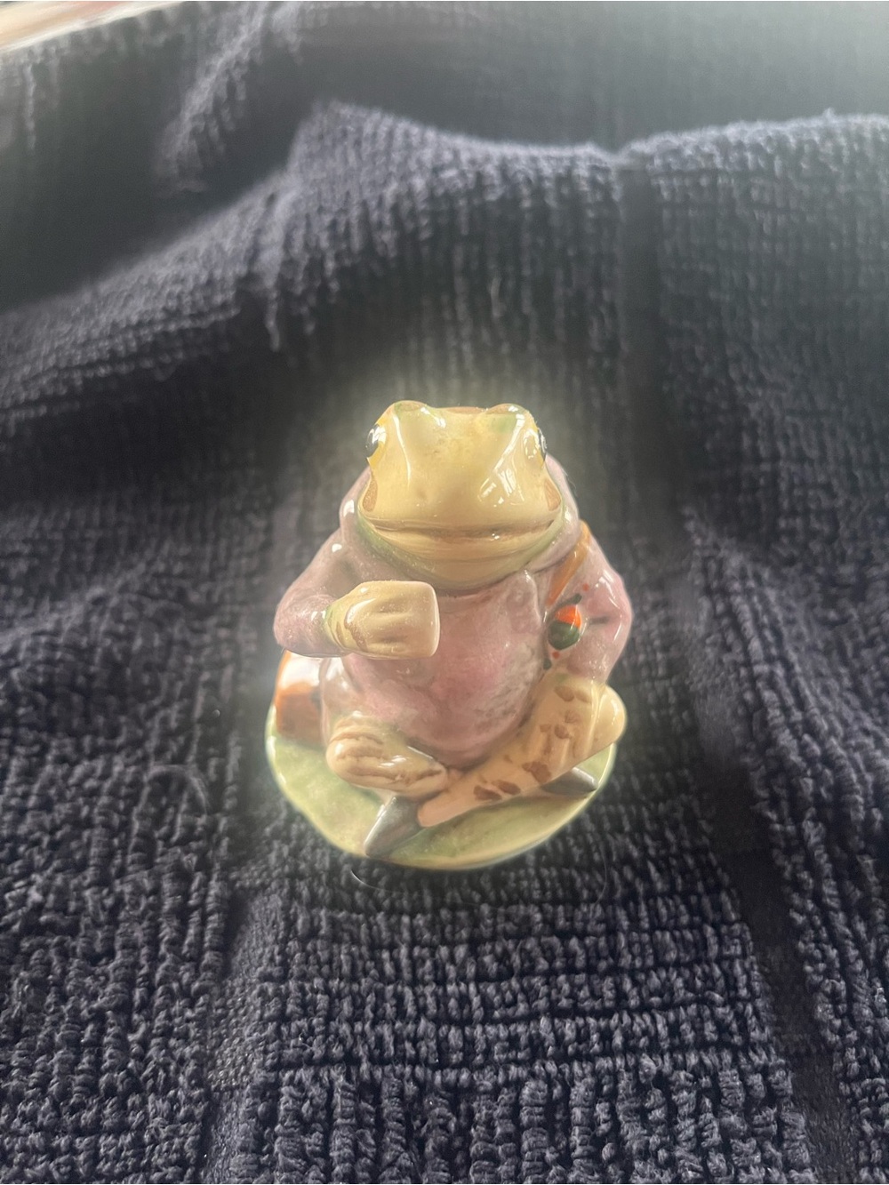 Royal Albert Pink and Green Ceramic Frog Figurine Accent. Jeremy Fisher.